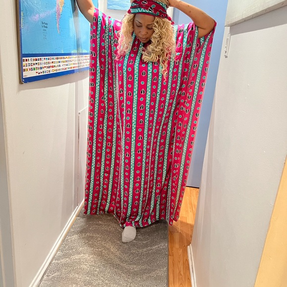 Robe africaine one size rose robe foulard vien avec une écharpe - Picture 2 of 2